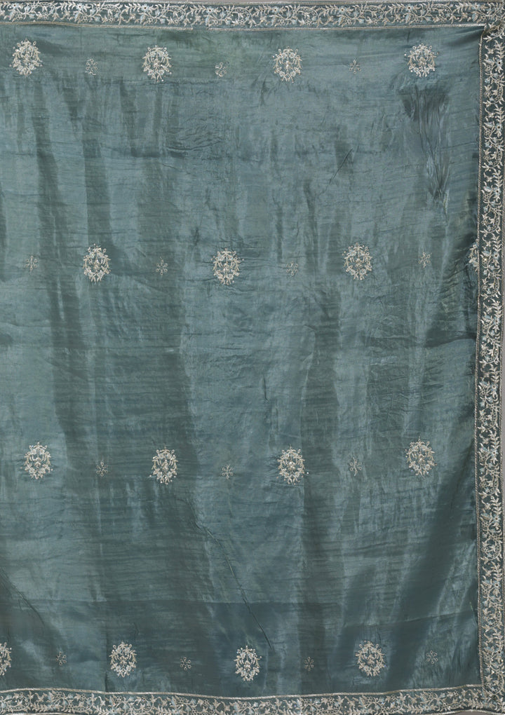 Dark Grey Zariwork (Gold) Organza Readymade Salwar Suit