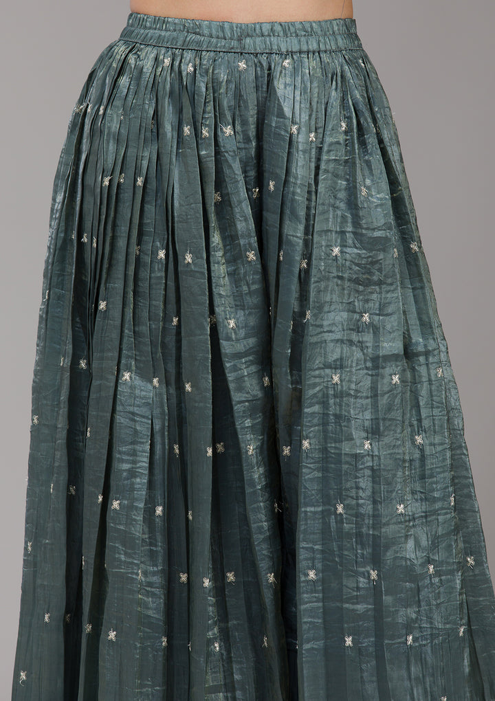 Dark Grey Zariwork (Gold) Organza Readymade Salwar Suit