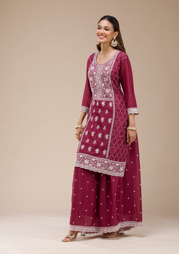 Wine Threadwork Chinon Readymade salwar suit