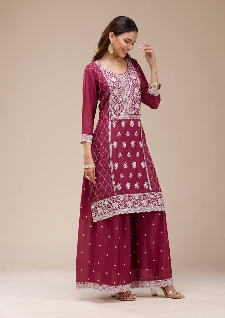Wine Threadwork Chinon Readymade salwar suit