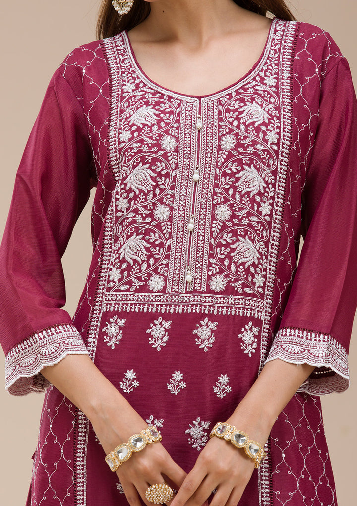 Wine Threadwork Chinon Readymade salwar suit