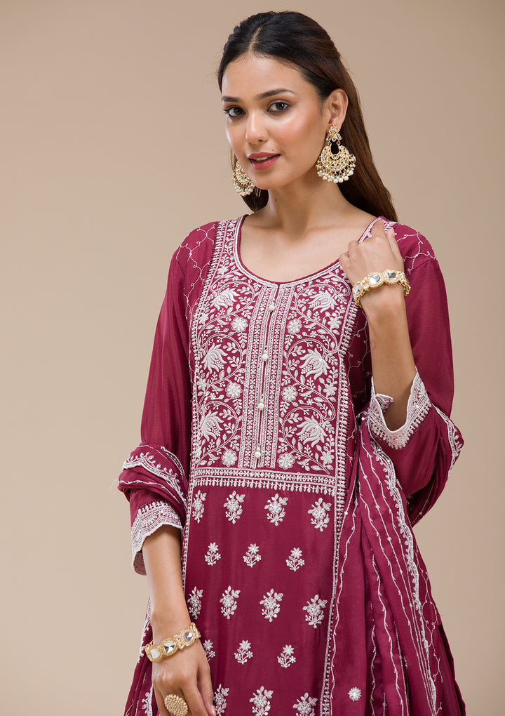 Wine Threadwork Chinon Readymade salwar suit
