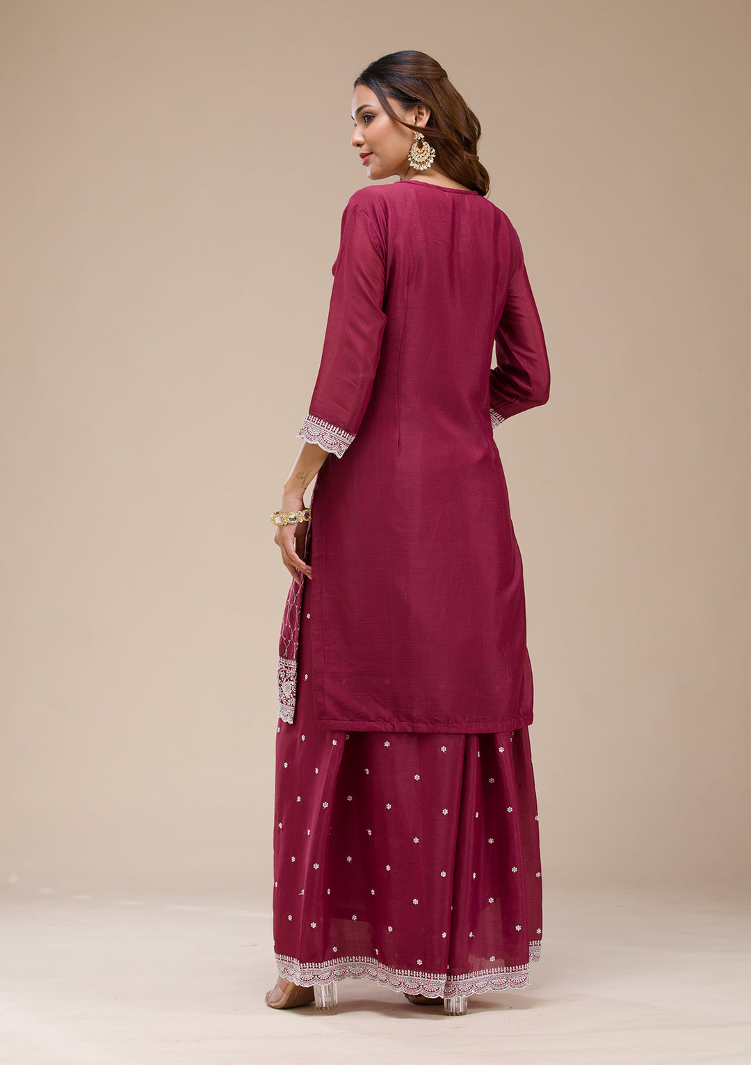 Wine Threadwork Chinon Readymade salwar suit