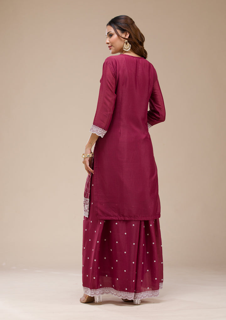 Wine Threadwork Chinon Readymade salwar suit