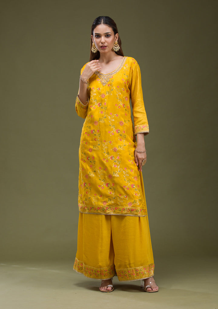 Mustard Yellow Cording Dola Silk Readymade salwar suit