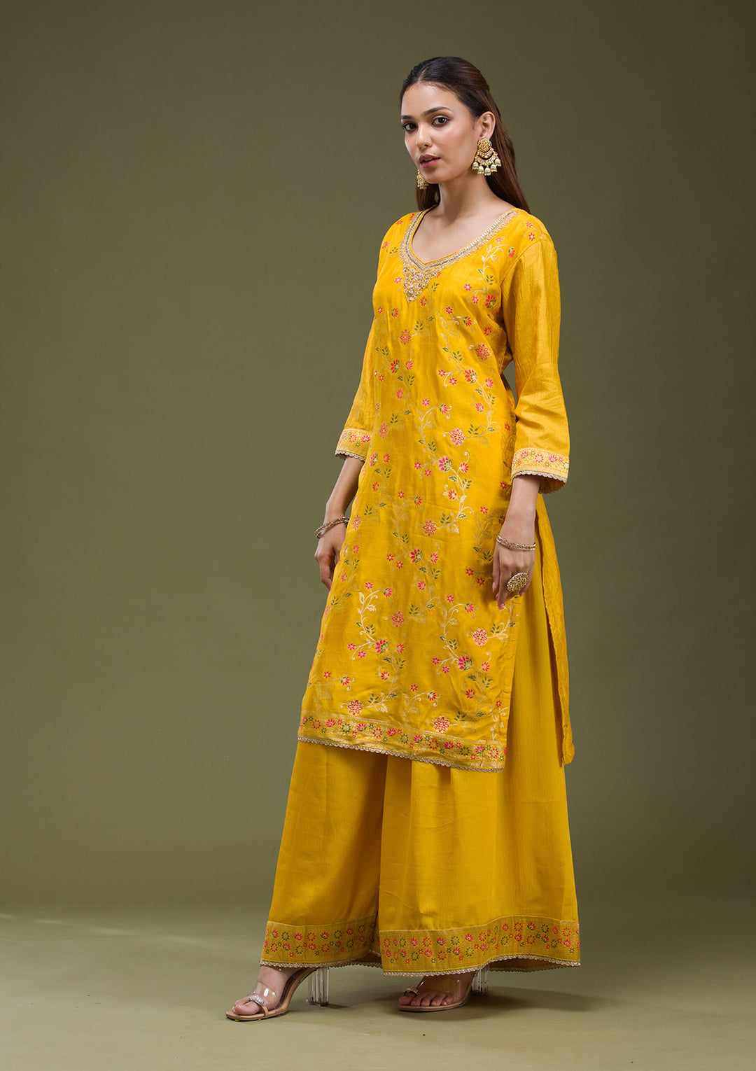 Mustard Yellow Cording Dola Silk Readymade salwar suit