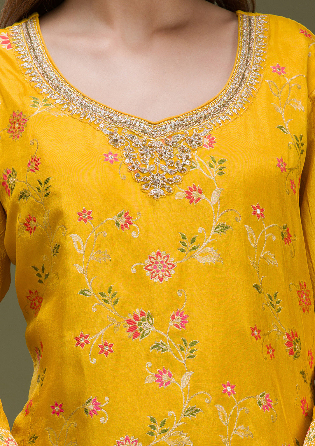 Mustard Yellow Cording Dola Silk Readymade salwar suit