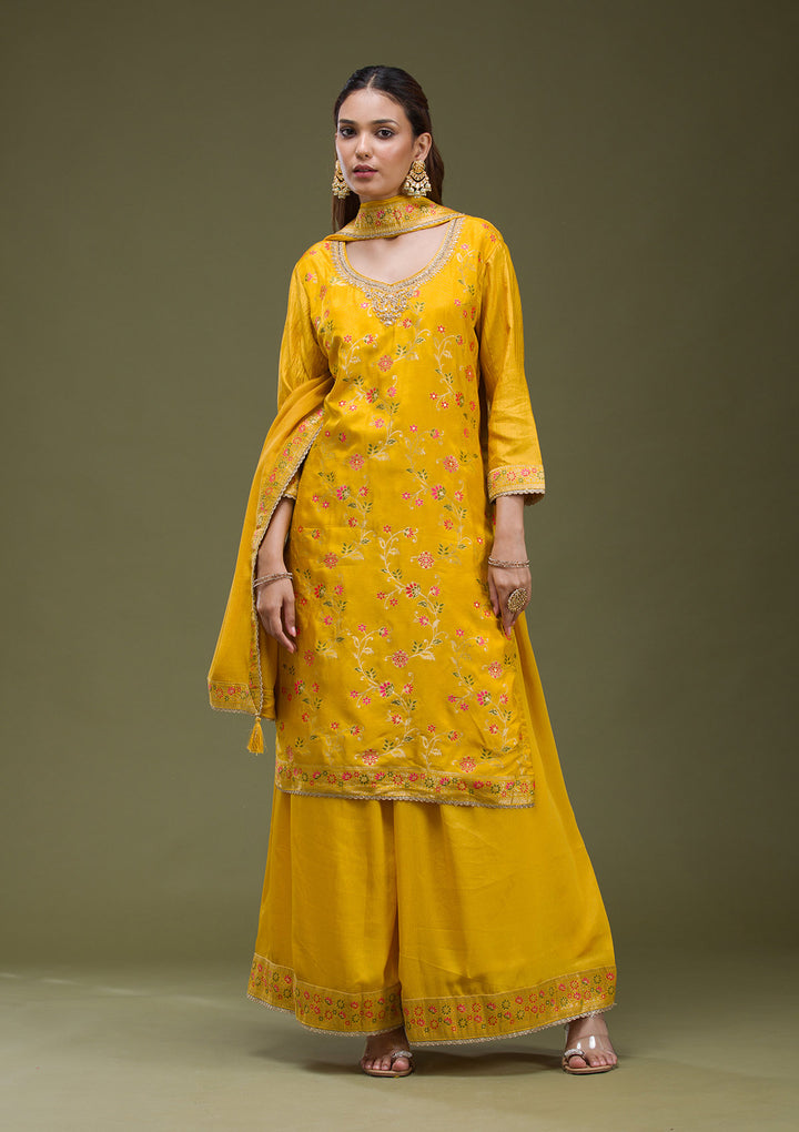 Mustard Yellow Cording Dola Silk Readymade salwar suit