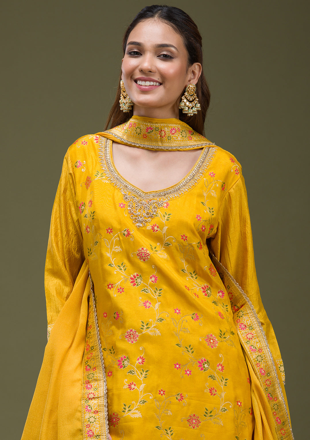Mustard Yellow Cording Dola Silk Readymade salwar suit