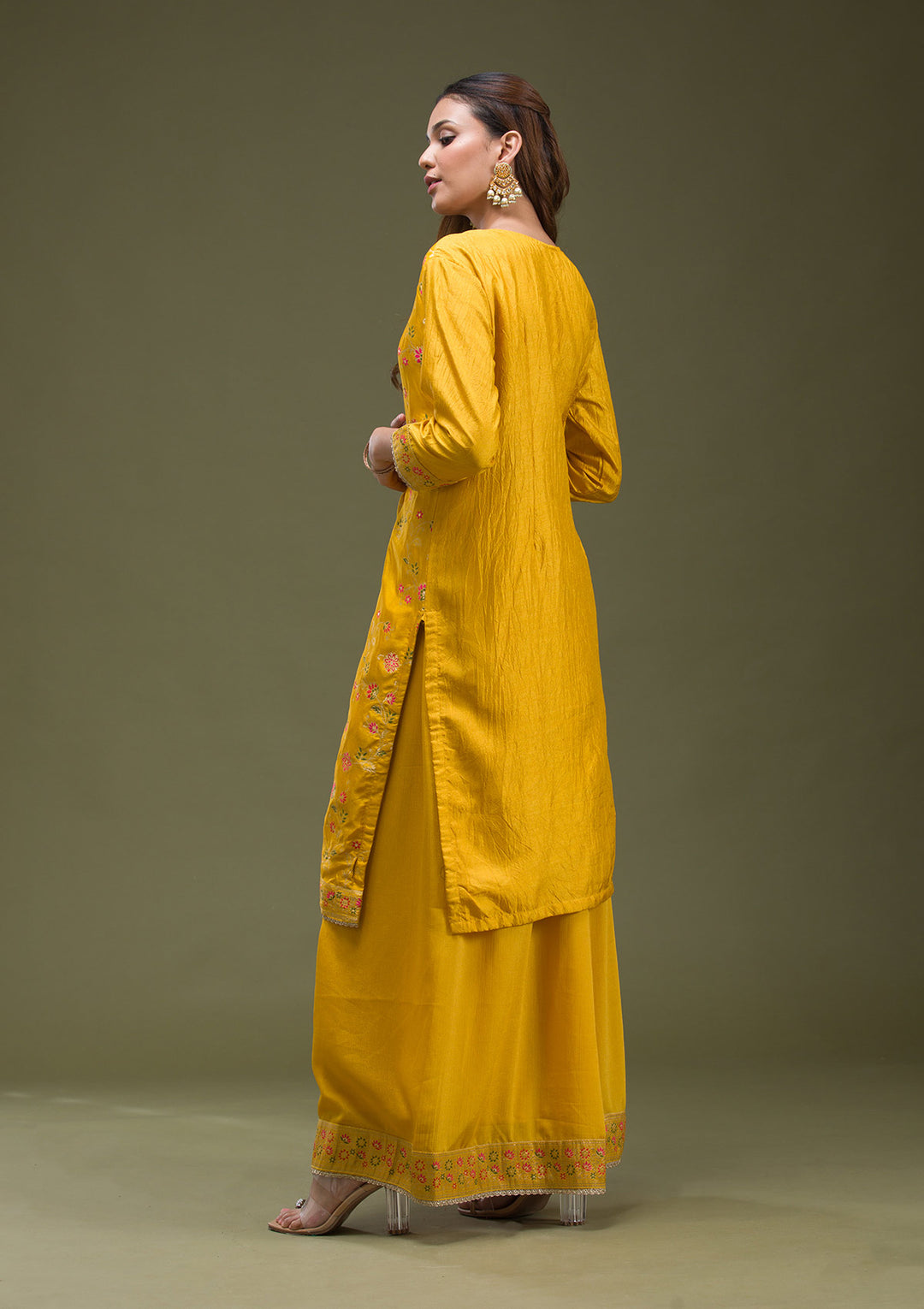 Mustard Yellow Cording Dola Silk Readymade salwar suit