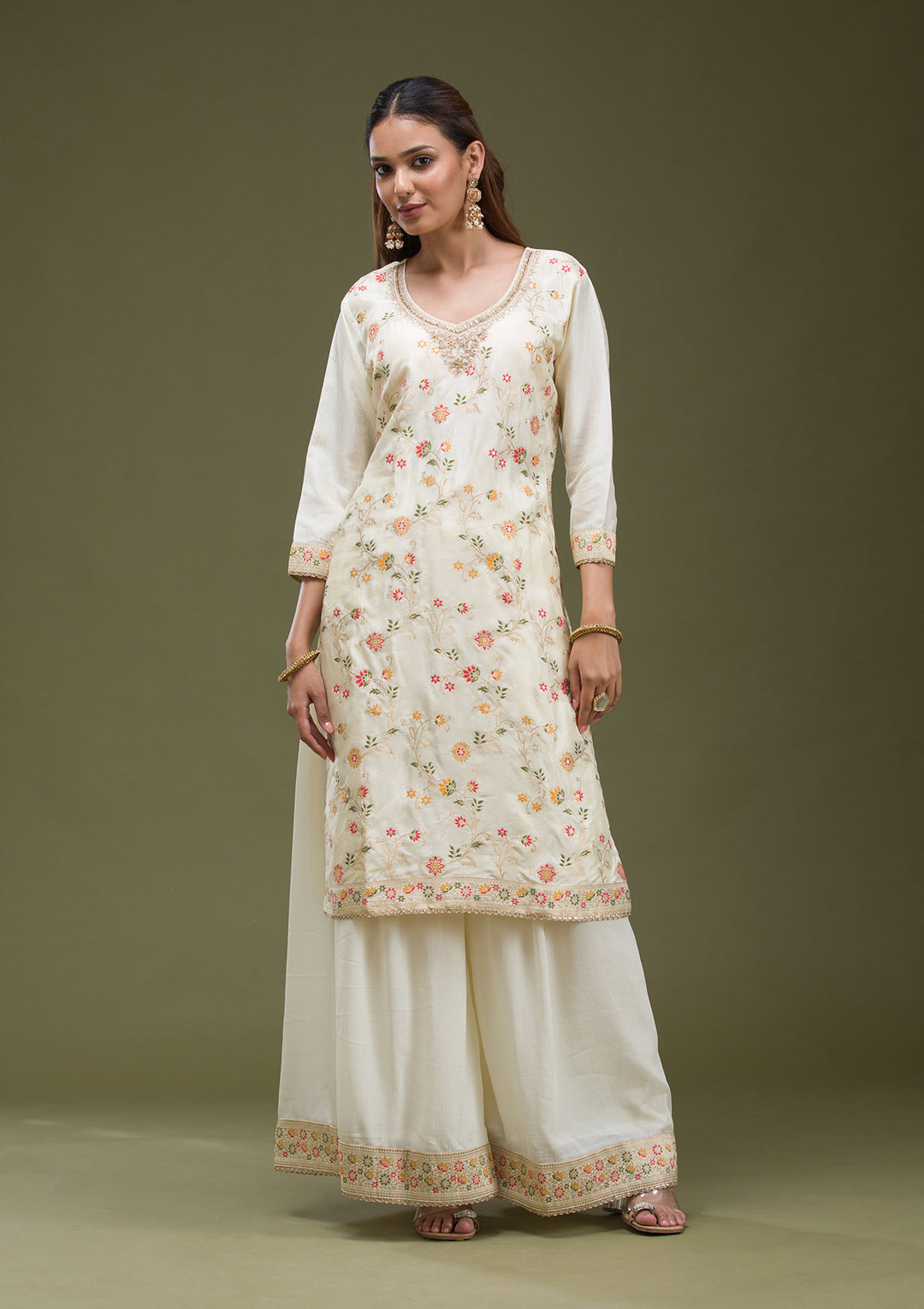 Off White Cording Dola Silk Readymade sharara suit