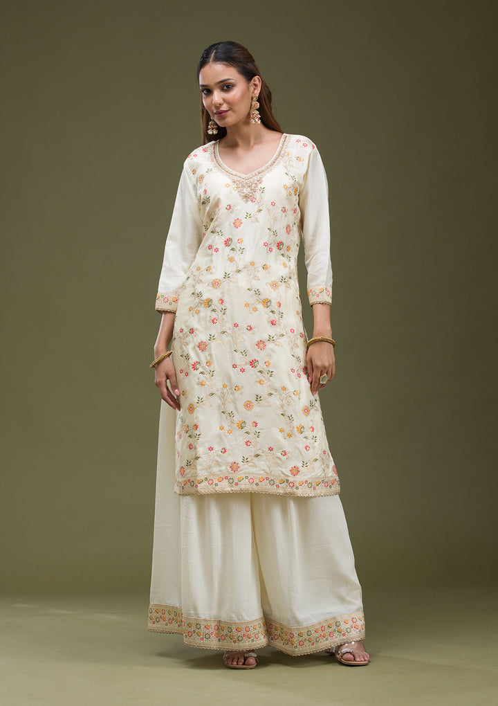 Off White Cording Dola Silk Readymade sharara suit