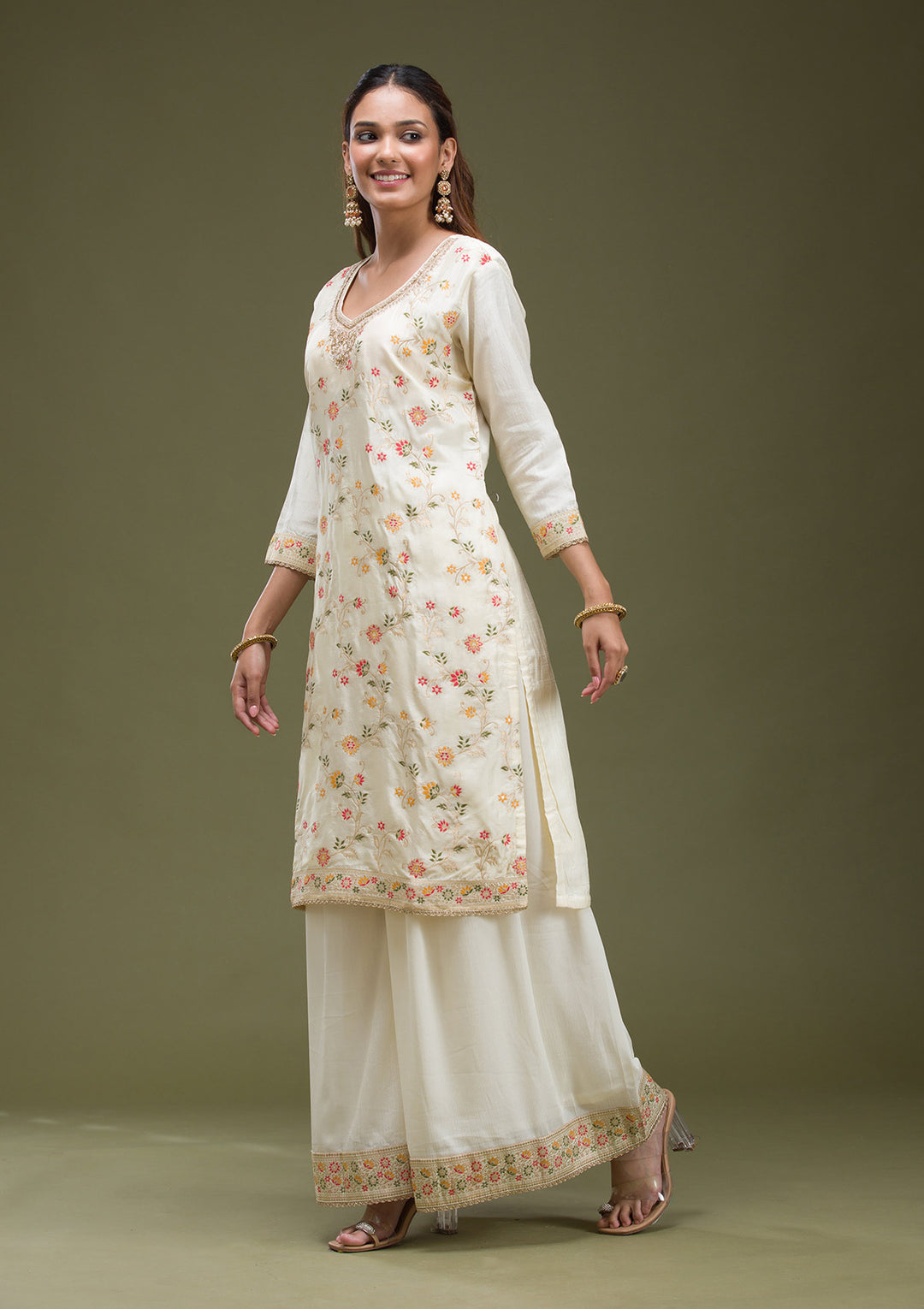Off White Cording Dola Silk Readymade sharara suit