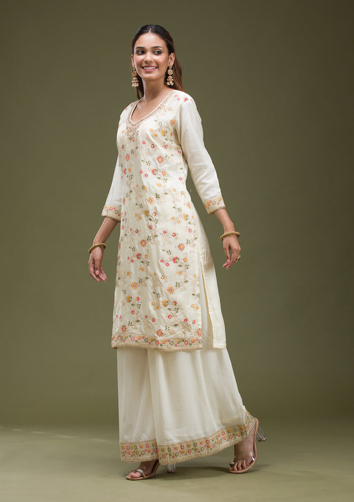 Off White Cording Dola Silk Readymade sharara suit