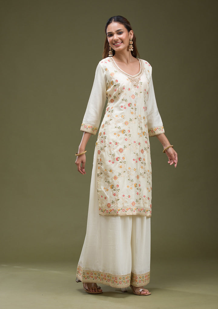 Off White Cording Dola Silk Readymade sharara suit