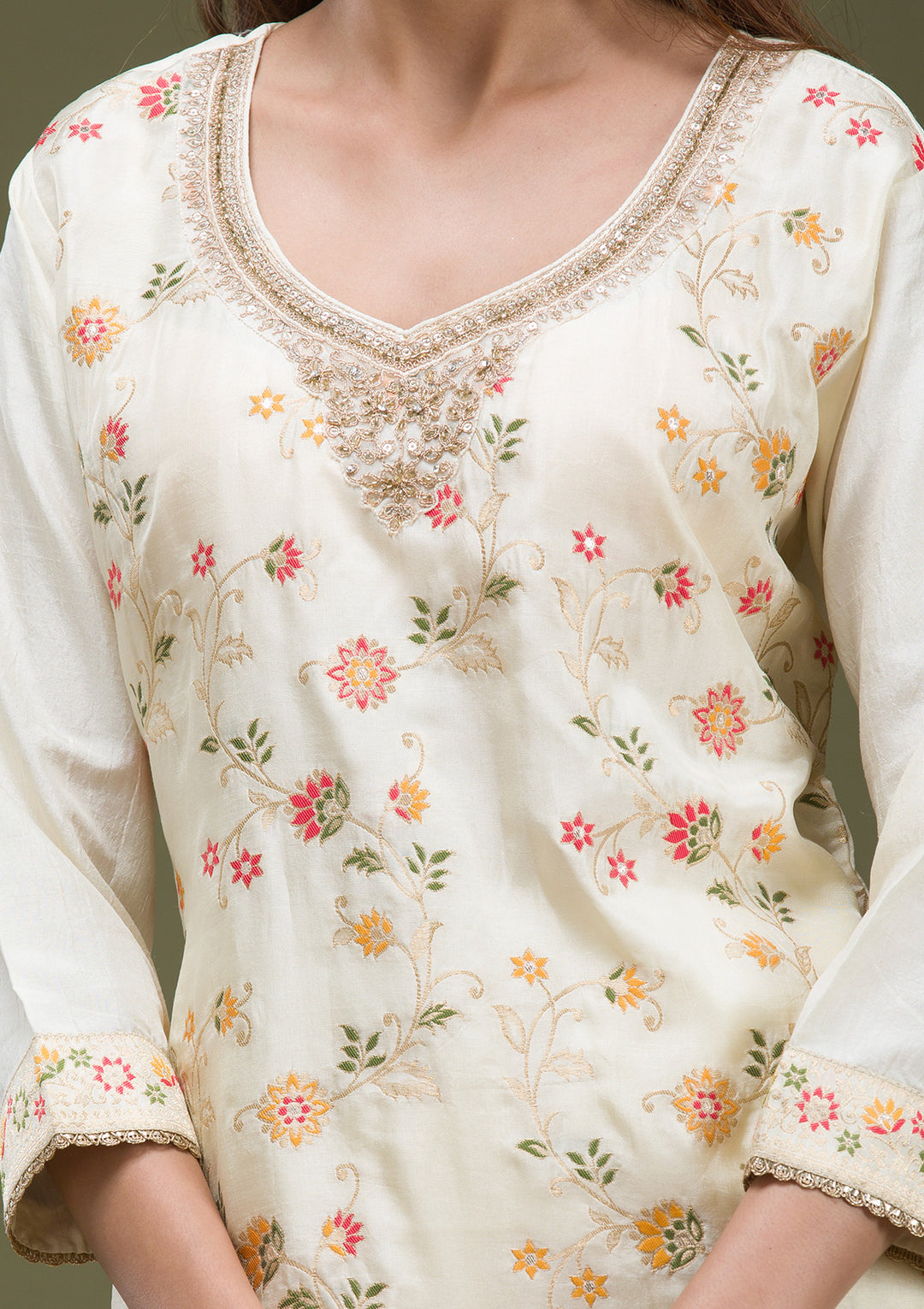 Off White Cording Dola Silk Readymade sharara suit