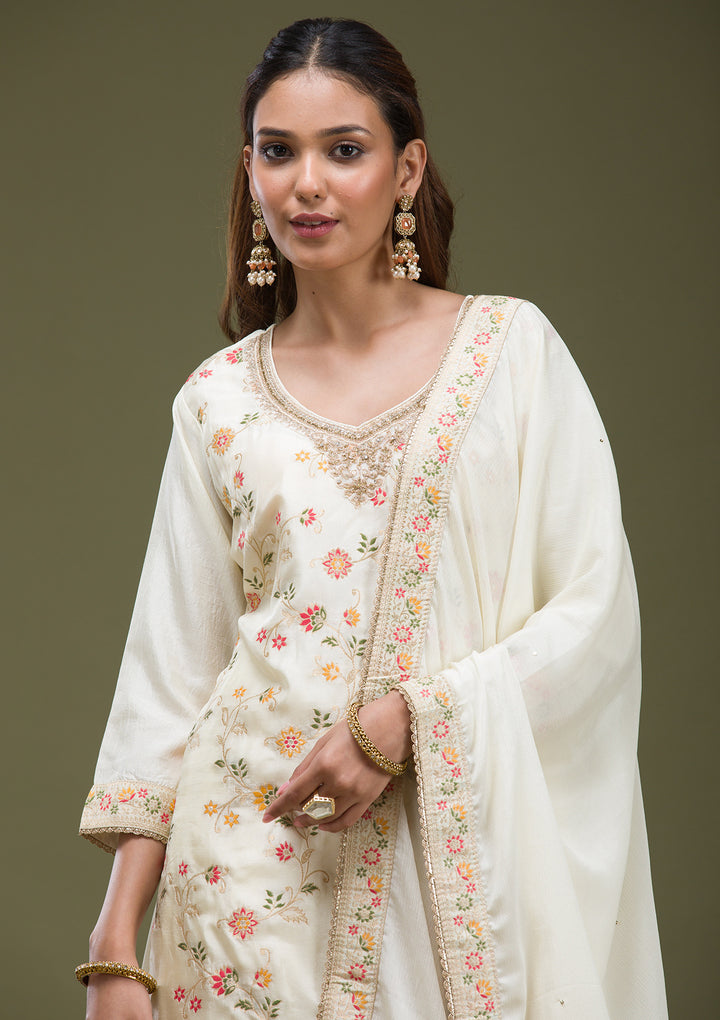 Off White Cording Dola Silk Readymade sharara suit