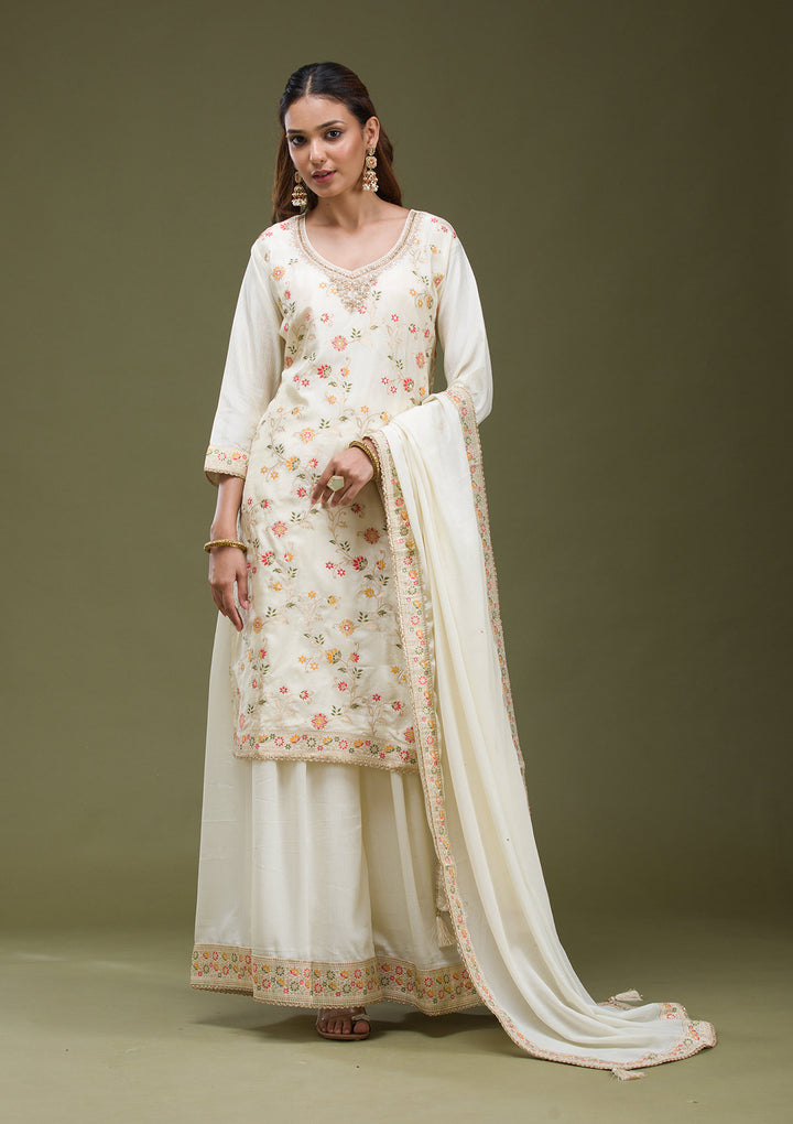 Off White Cording Dola Silk Readymade sharara suit