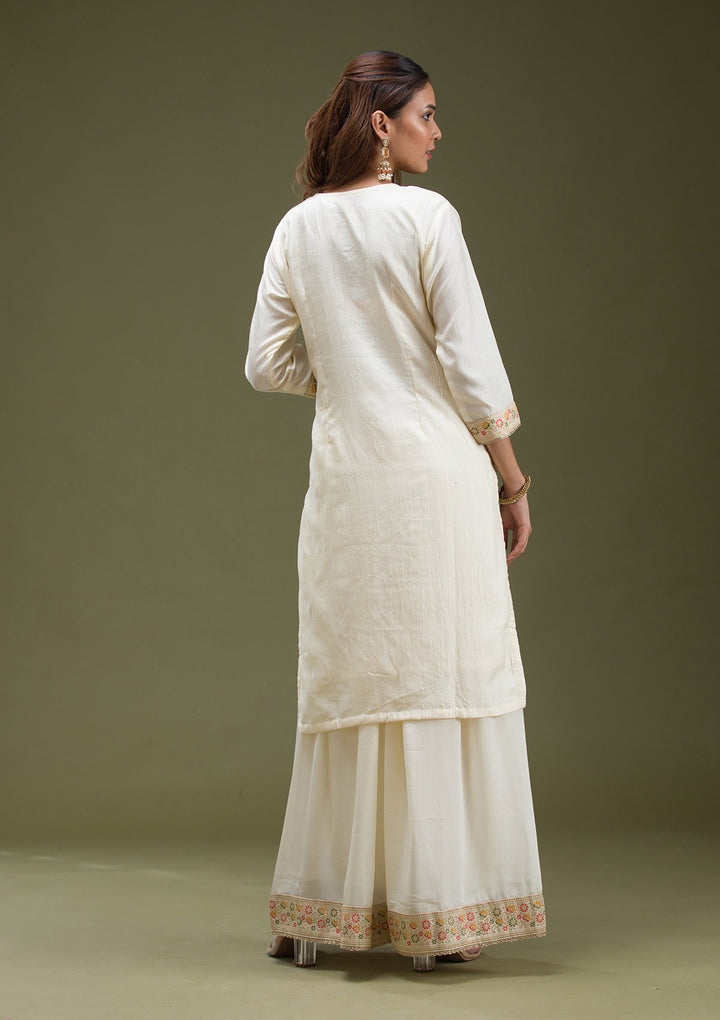 Off White Cording Dola Silk Readymade sharara suit