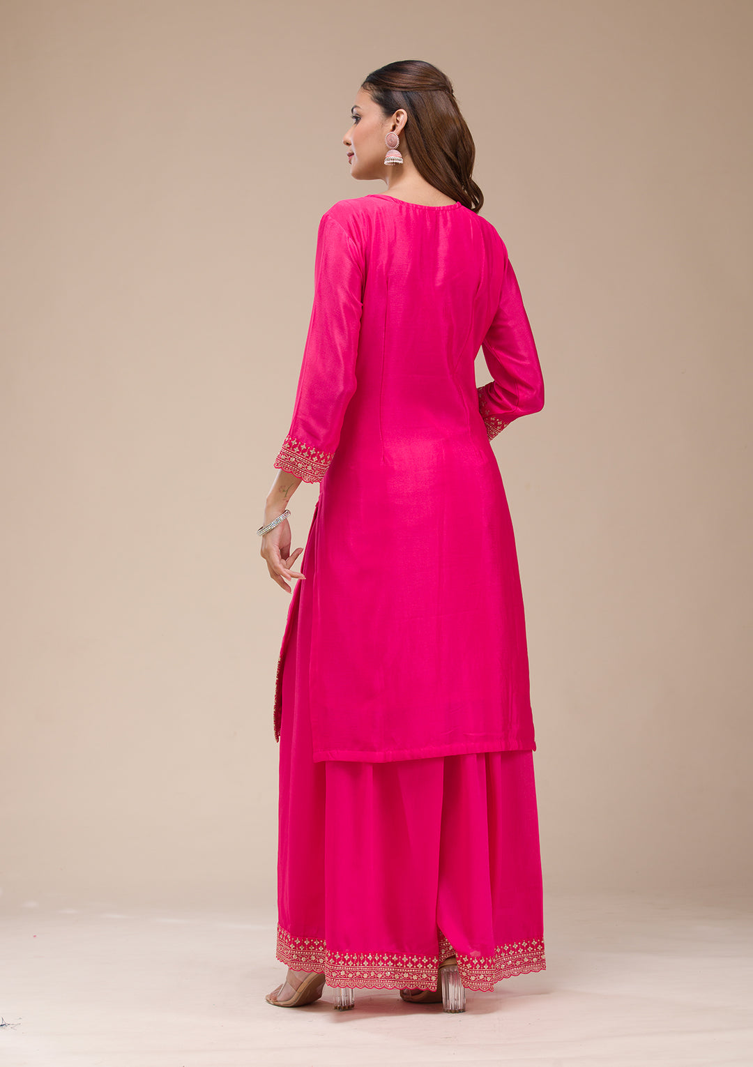 Magenta Pink Zariwork (Gold) Chinon Readymade salwar suit