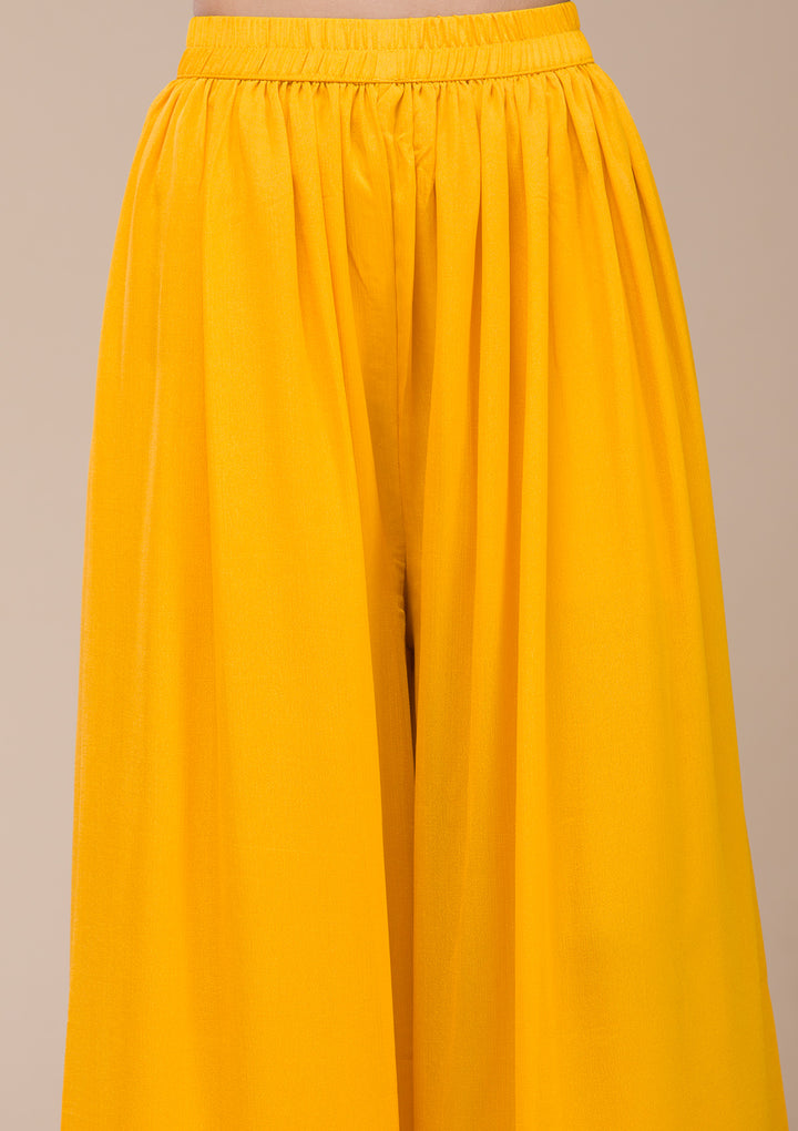 Mustard Yellow Zariwork (Gold) Chinon Readymade Sharara Suit