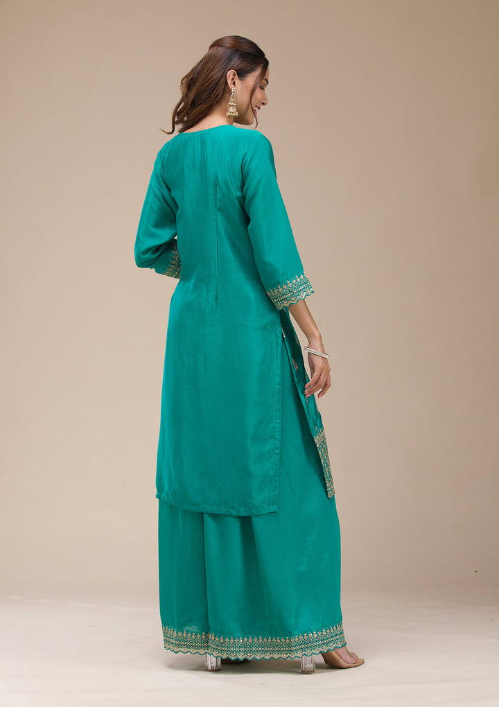 Rama Green Zariwork (Gold) Chinon Readymade sharara suit