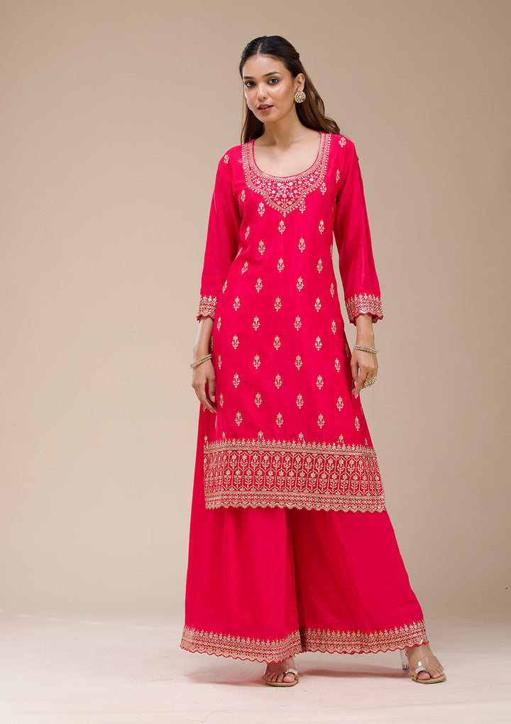 Red Zariwork (Gold) Chinon Readymade sharara suit