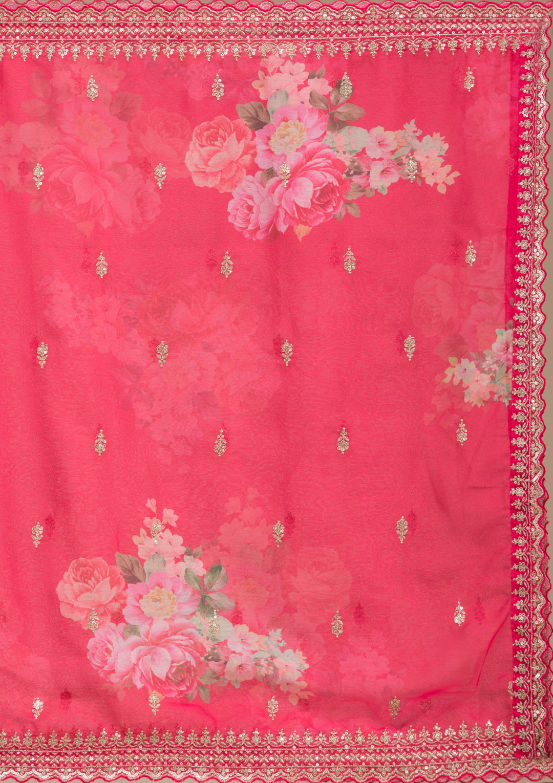 Red Zariwork (Gold) Chinon Readymade sharara suit