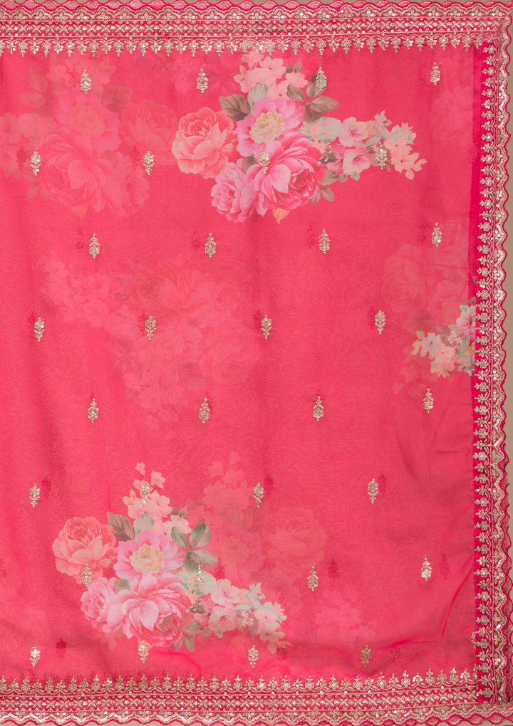 Red Zariwork (Gold) Chinon Readymade sharara suit