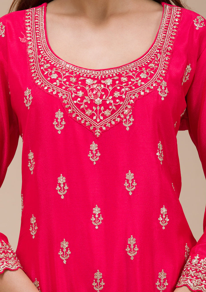 Red Zariwork (Gold) Chinon Readymade sharara suit