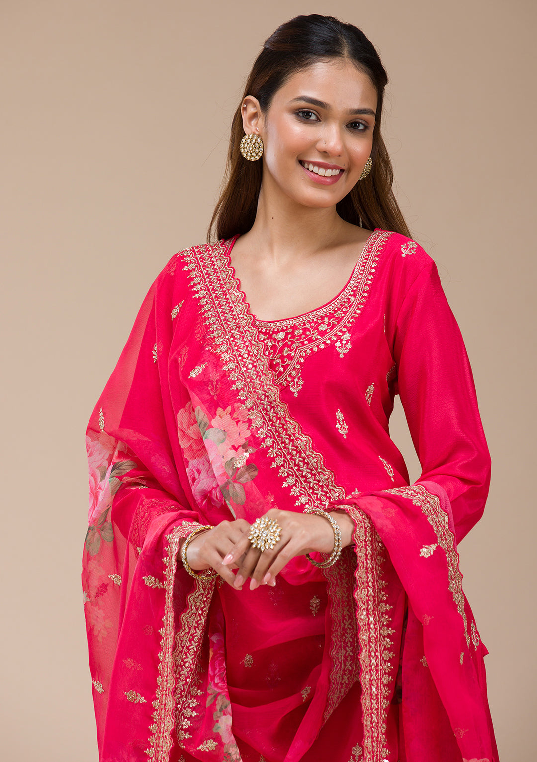 Red Zariwork (Gold) Chinon Readymade sharara suit