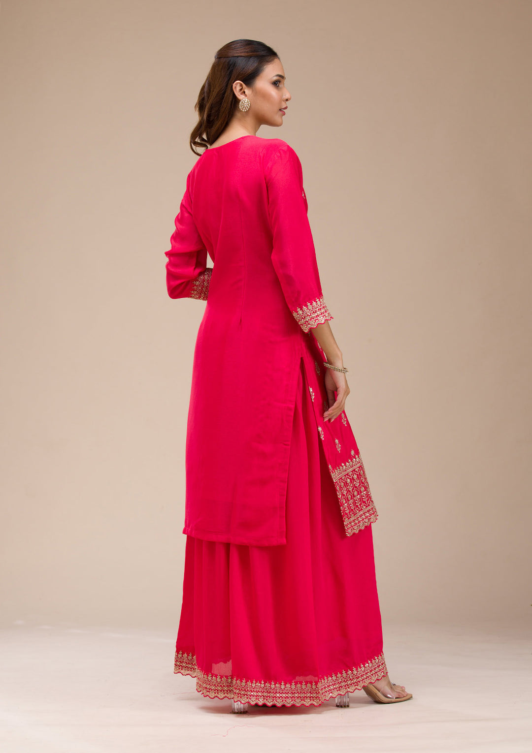 Red Zariwork (Gold) Chinon Readymade sharara suit