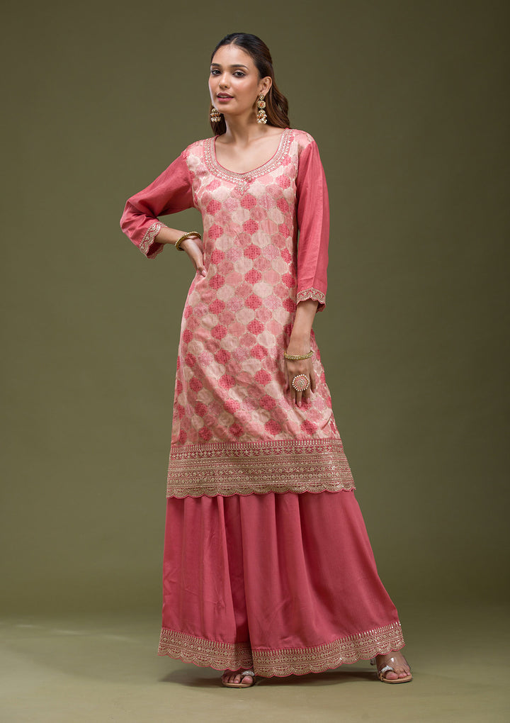 Onion Pink Cording Dola Silk Readymade salwar suit
