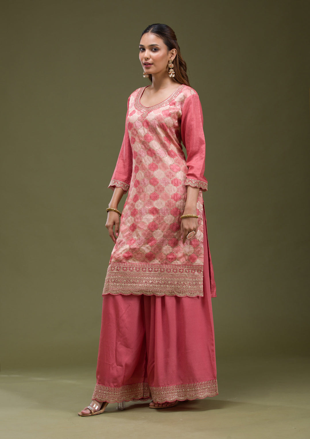Onion Pink Cording Dola Silk Readymade salwar suit