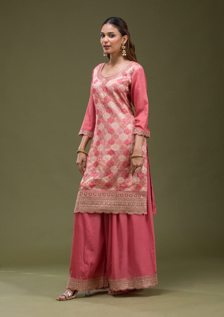 Onion Pink Cording Dola Silk Readymade salwar suit