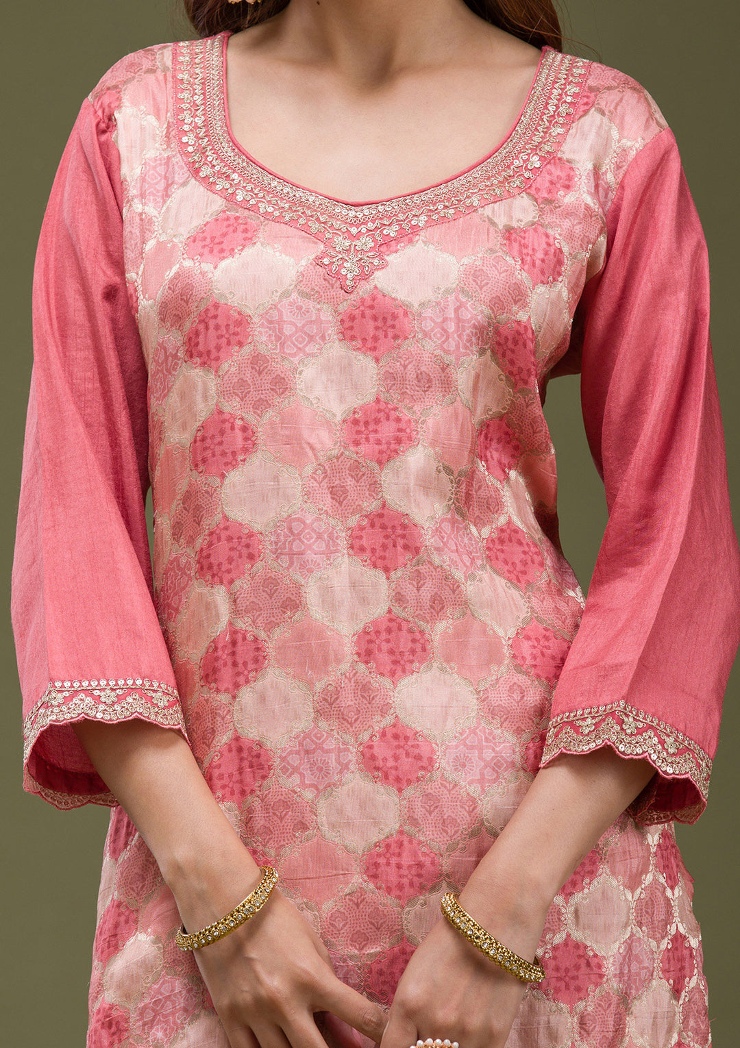 Onion Pink Cording Dola Silk Readymade salwar suit