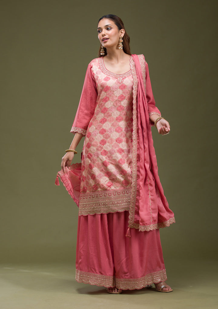Onion Pink Cording Dola Silk Readymade salwar suit