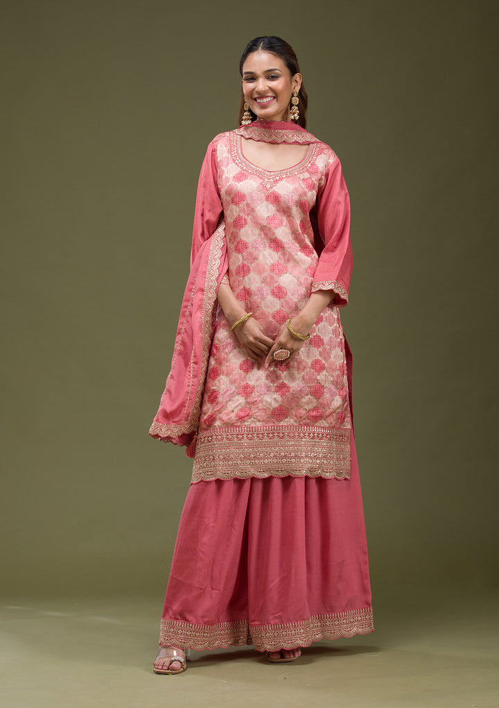 Onion Pink Cording Dola Silk Readymade salwar suit