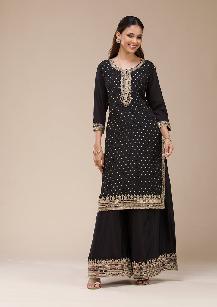 Black Cording Chinon Readymade sharara suit