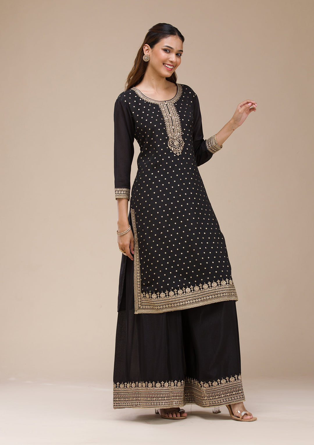 Black Cording Chinon Readymade sharara suit