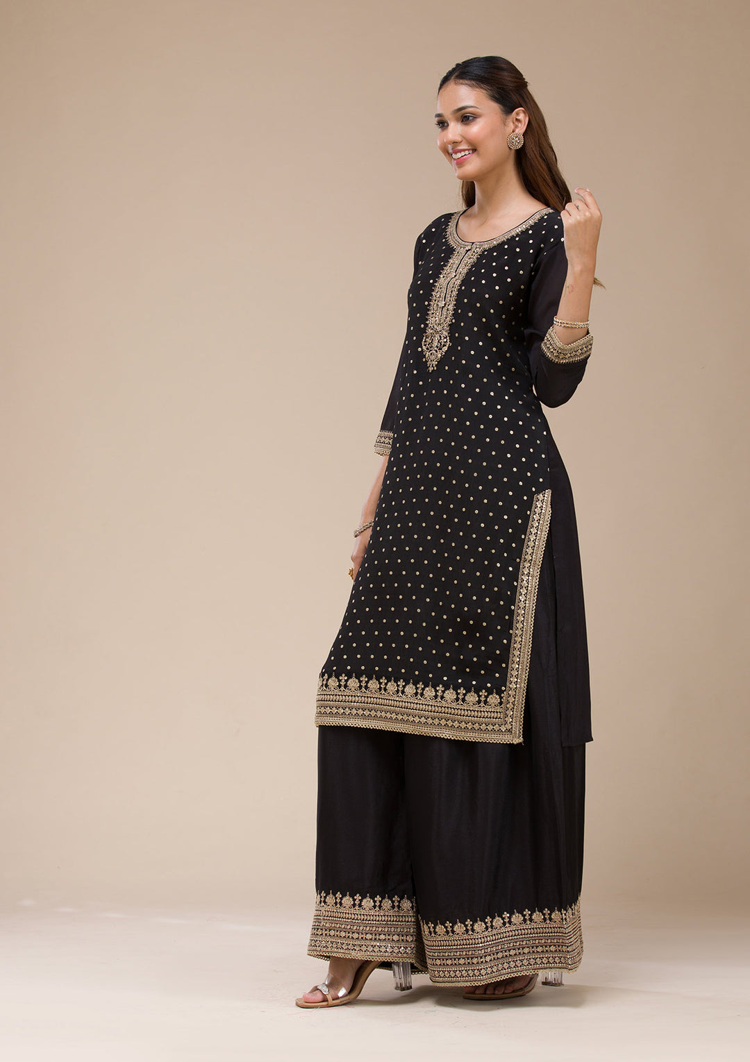 Black Cording Chinon Readymade sharara suit