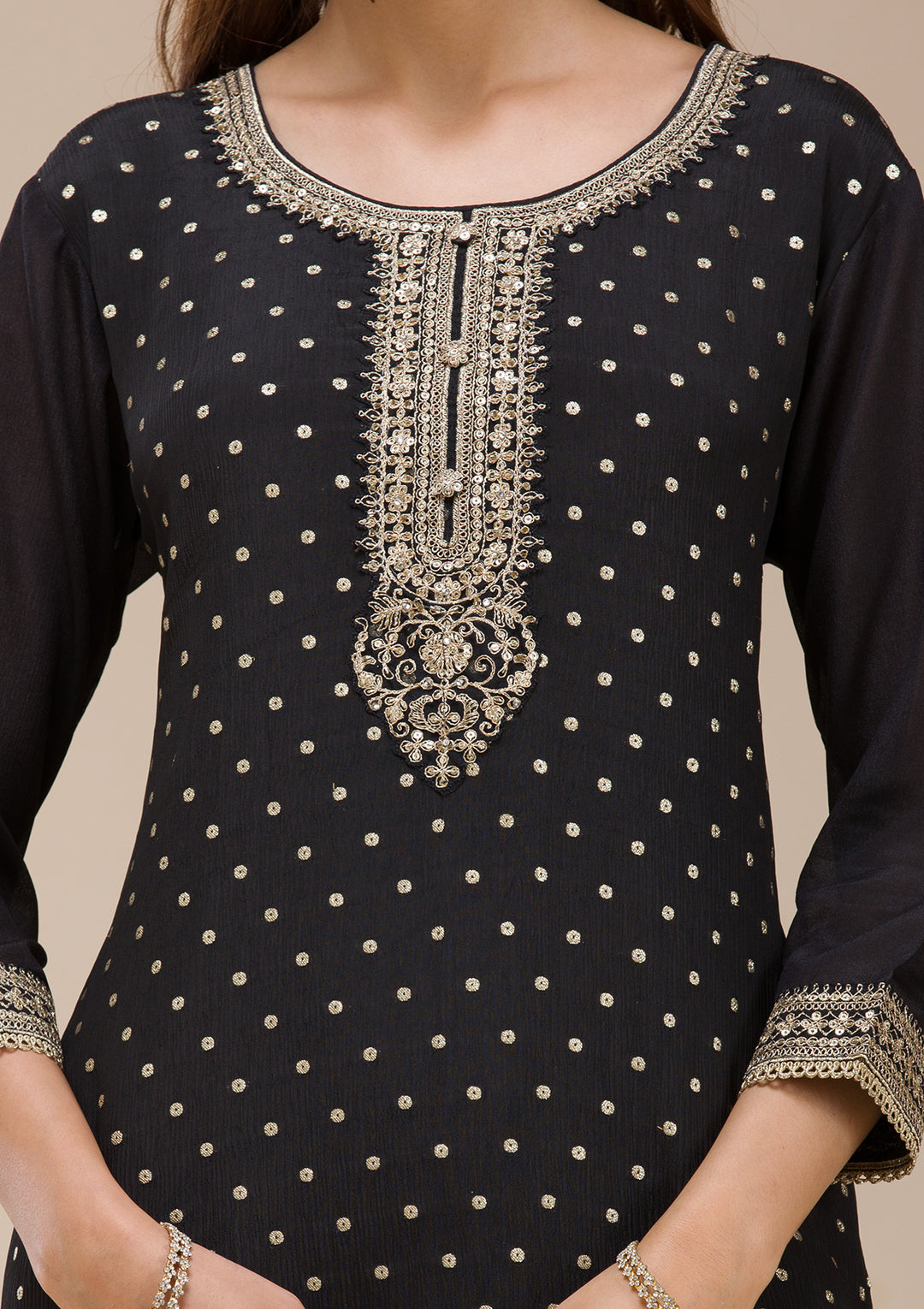 Black Cording Chinon Readymade sharara suit