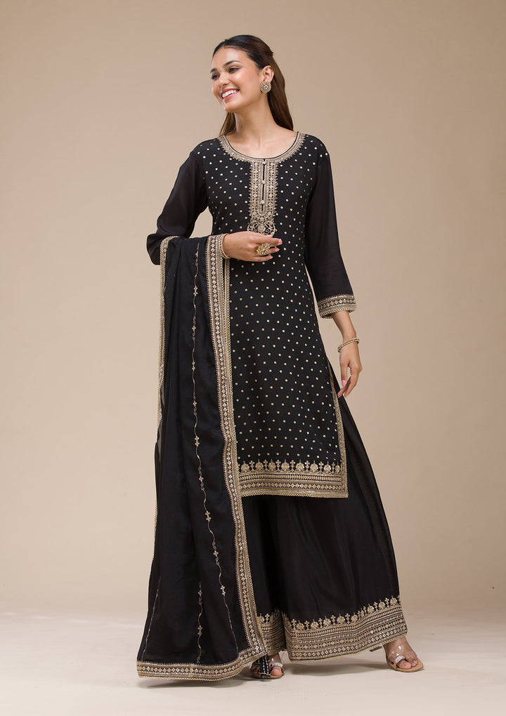 Black Cording Chinon Readymade sharara suit