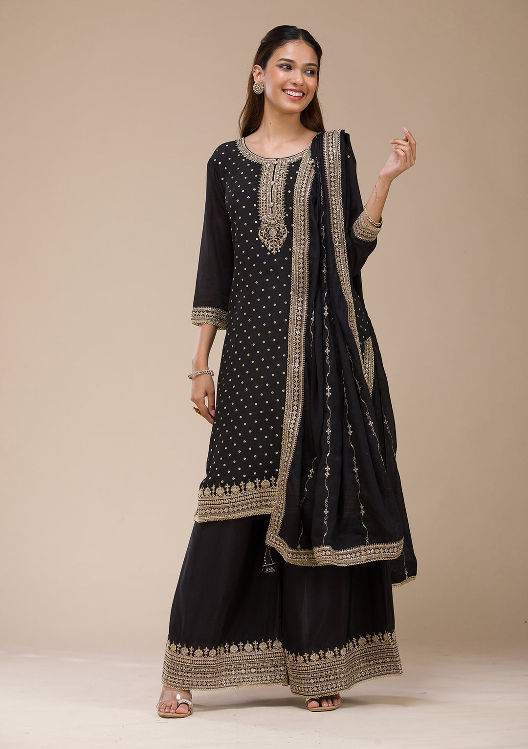 Black Cording Chinon Readymade sharara suit