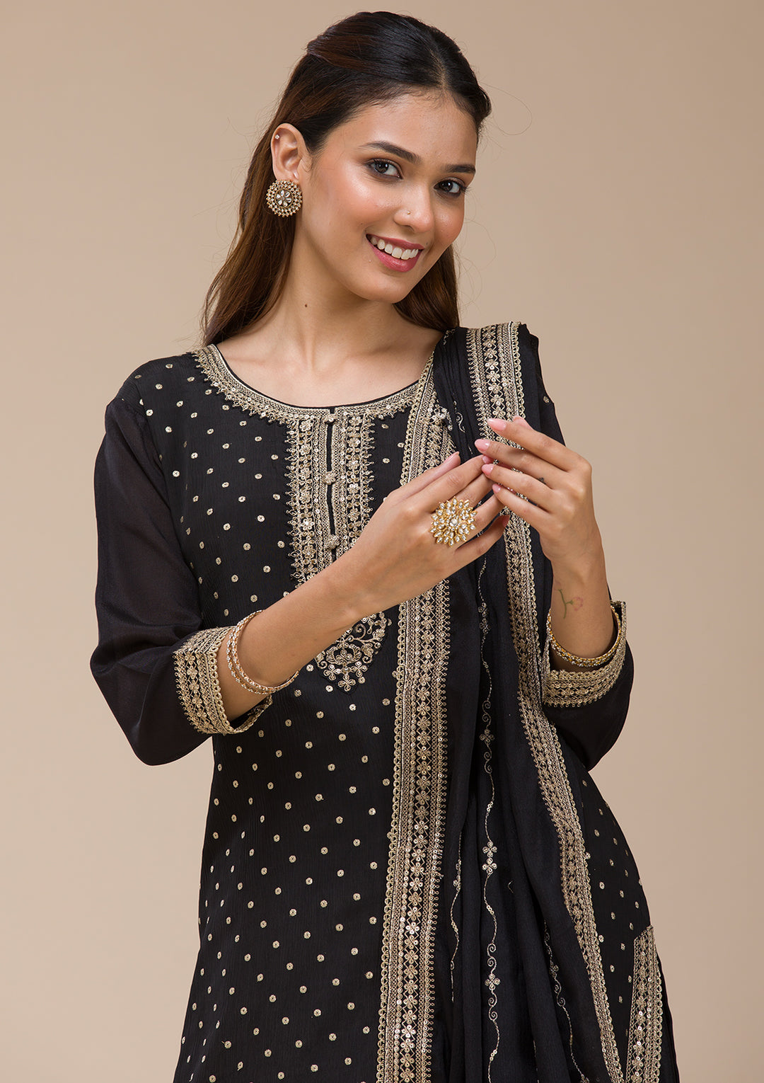 Black Cording Chinon Readymade sharara suit