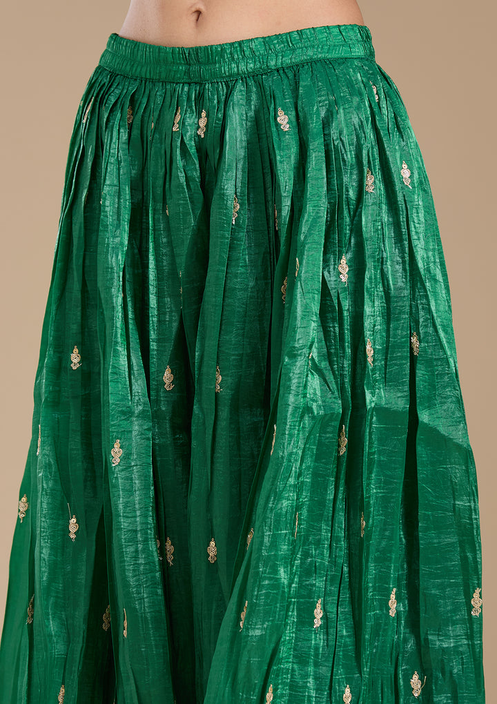 Bottle Green Zariwork (Gold) Soft Raw Silk Readymade Salwar Suit