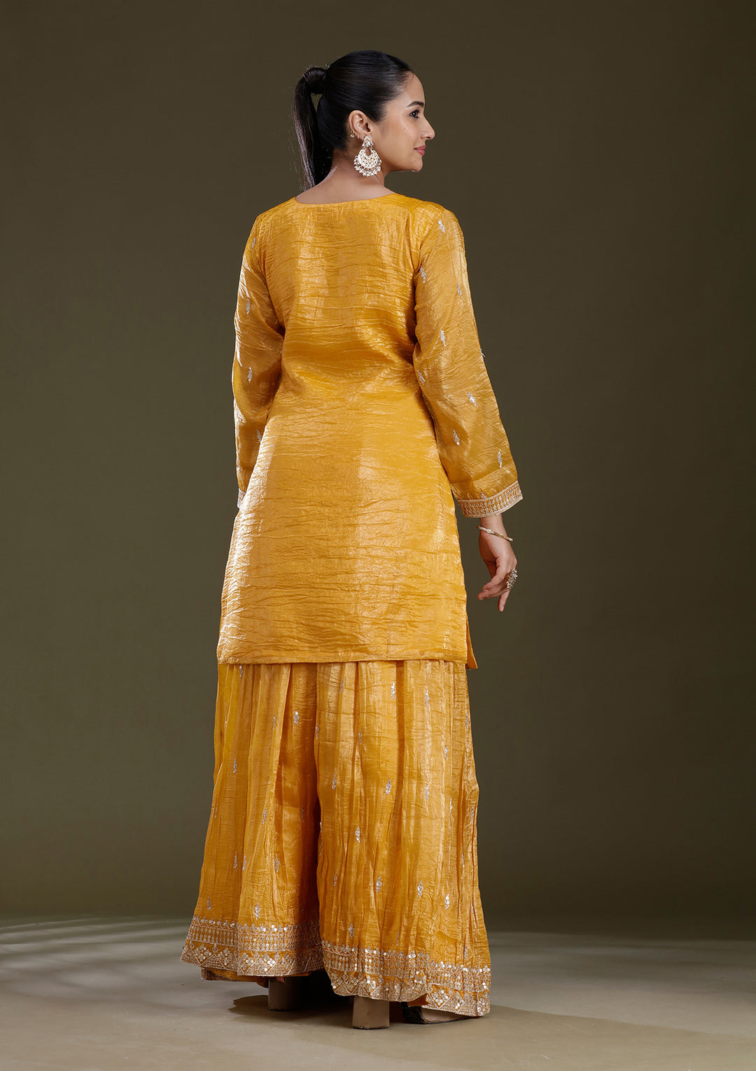 Mustard Yellow Zariwork (Gold) Soft Raw Silk Readymade Salwar Suit