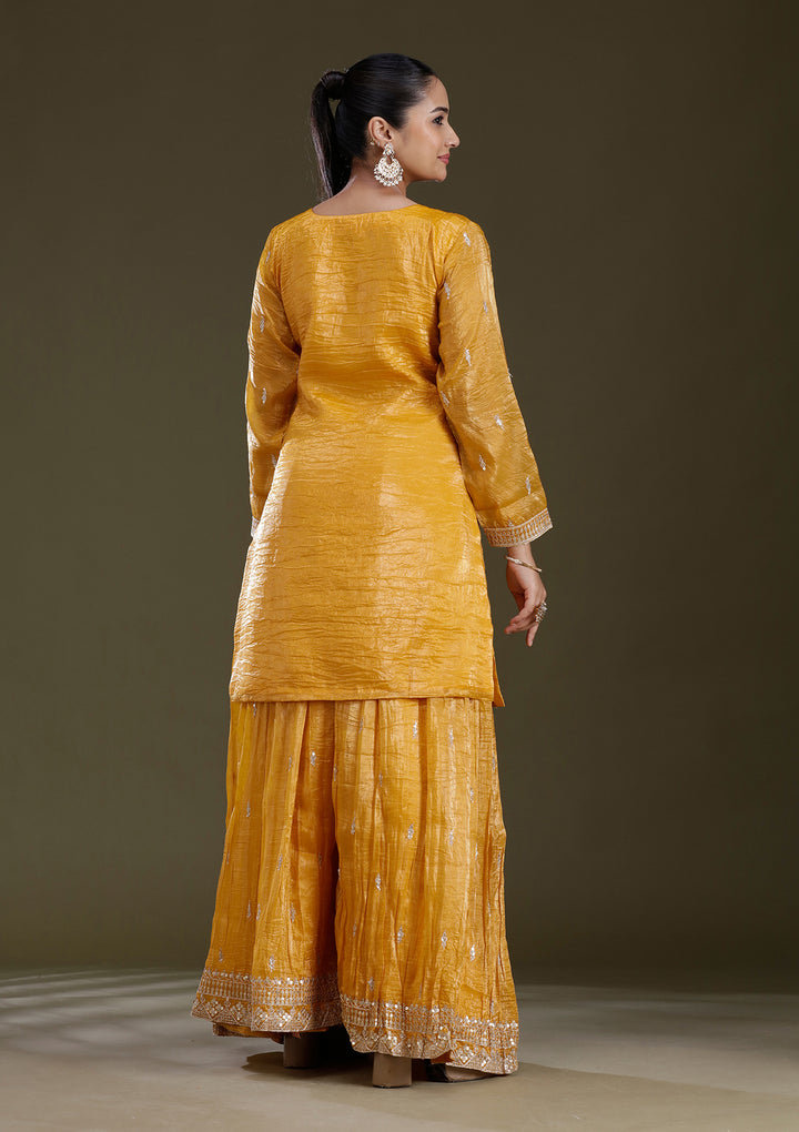 Mustard Yellow Zariwork (Gold) Soft Raw Silk Readymade Salwar Suit