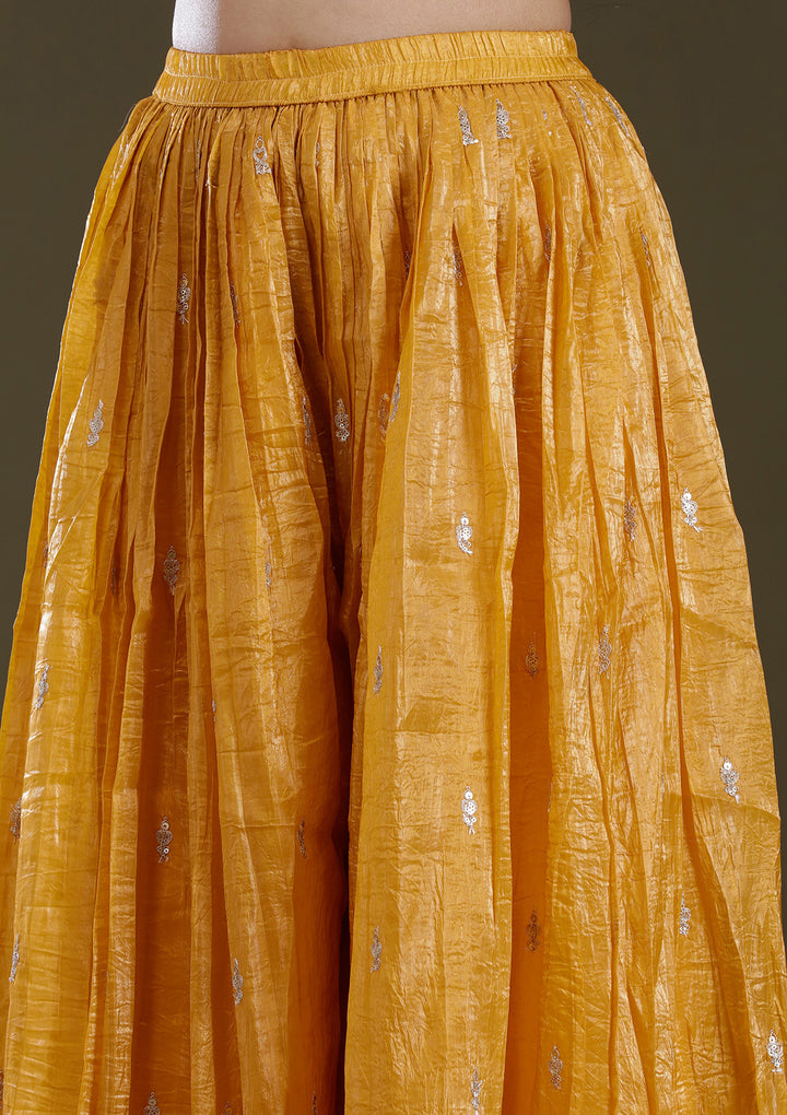 Mustard Yellow Zariwork (Gold) Soft Raw Silk Readymade Salwar Suit