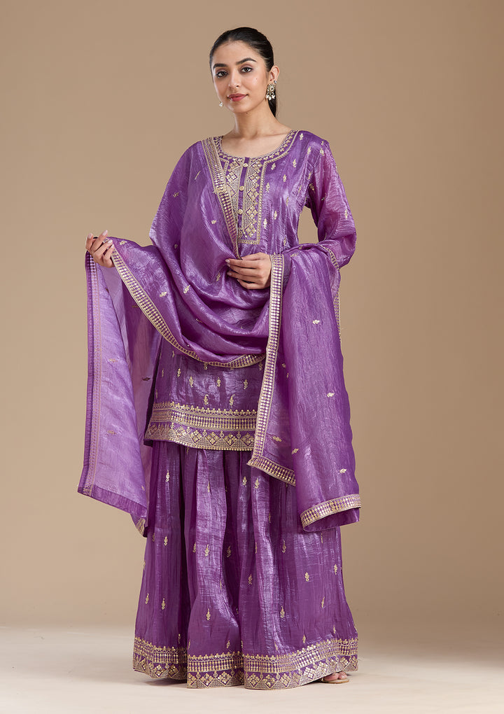 Purple Zariwork (Gold) Soft Raw Silk Readymade Salwar Suit